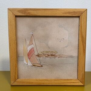 Framed Nautical Tile Art with Sailboat